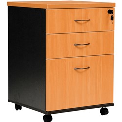 Logan Mobile Pedestal 2 Drawer 1 File 476W x 470D x 676mmH Beech and Ironstone