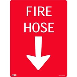 Zions Fire Sign Fire Hose with Arrow Down 450x600mm Polypropylene