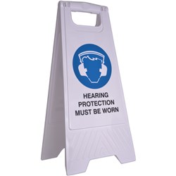 Cleanlink A-Frame Safety Sign Hearing Protection Must BeWorn 320x310x650mm White