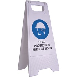 Cleanlink A-Frame Safety Sign Head Protection Must Be Worn 320x310x650mm White