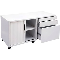 Rapidline GO Steel Mobile Caddy Left Hand Tambour Door 1050W x 460D x 570mmH White