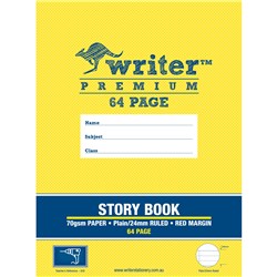 Writer Premium Story Book 330x240mm 64 Page Plain  & 24mm Ruled W Margin 100gsm