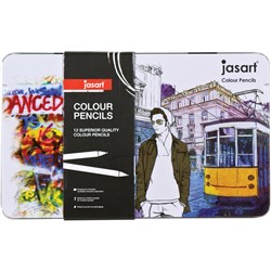 Jasart Studio 12 Colour Pencil Tin Assorted Pack of 12