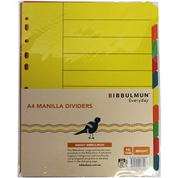 Bibbulmun Manilla Divider A4 10 Tab Bright Colours