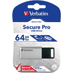 Verbatim Store 'n' Go Secure Pro USB Drive 3.0 64GB Silver