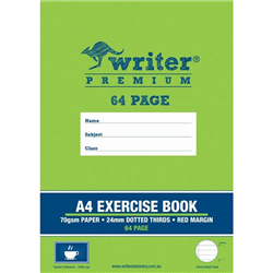 EXERCISE BOOK WRITER A4 64 PAGE 24MM DOTTED THIRDS