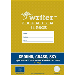 EXERCISE BOOK WONDER WRITER A4 64 PAGE 18MM DOTTED THIRDS GROUND GRASS SKY 