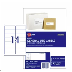 AVERY L7163GU MAILING LABELS Laser 14 UP 99.1 x 38.1mm Box of 100