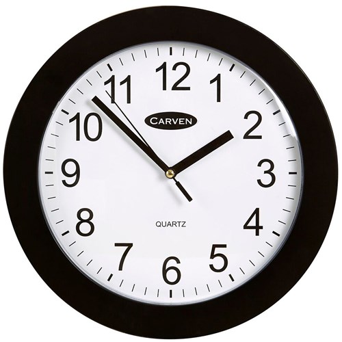 Clocks - Carven Wall Clock 25cm Diameter Black Frame - SPS Office Choice